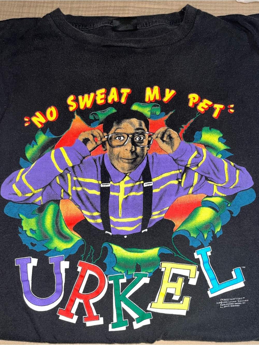 1991 Vintage Urkel No Sweat My Pet XL FAMILY MATTERS Changers T. 100% cotton